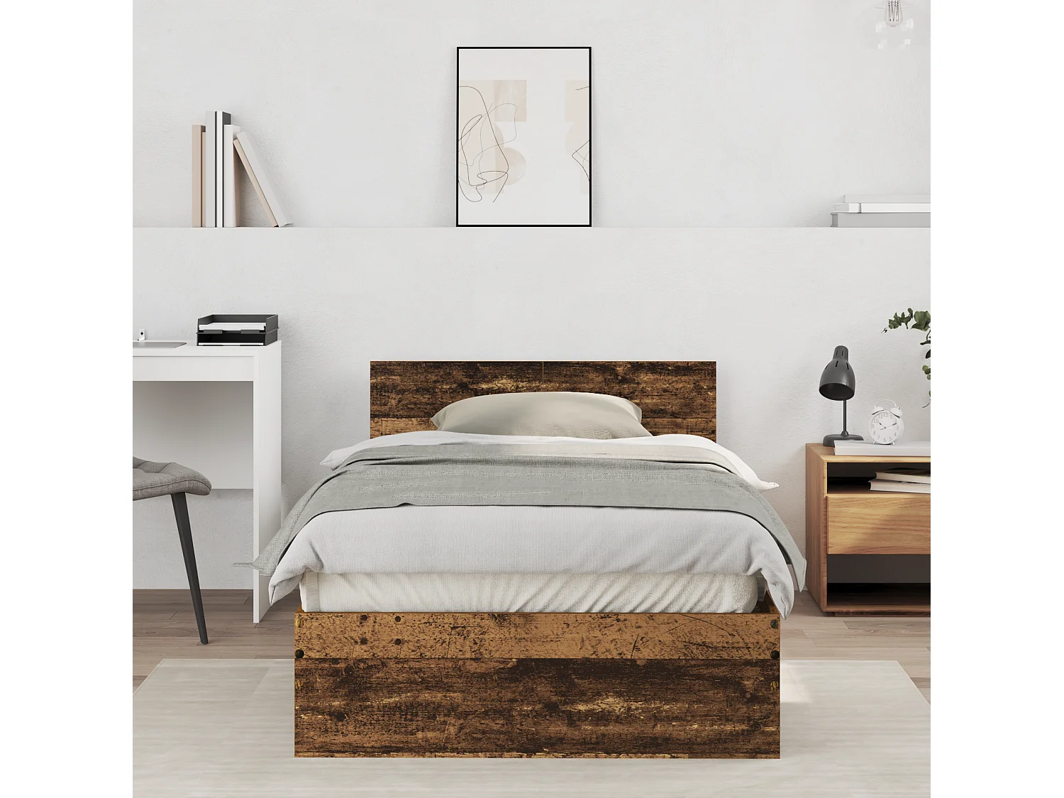 Lit simple | Lit adulte, enfant | Cadre de lit avec tête de lit Bois Ancien 100x200 cm