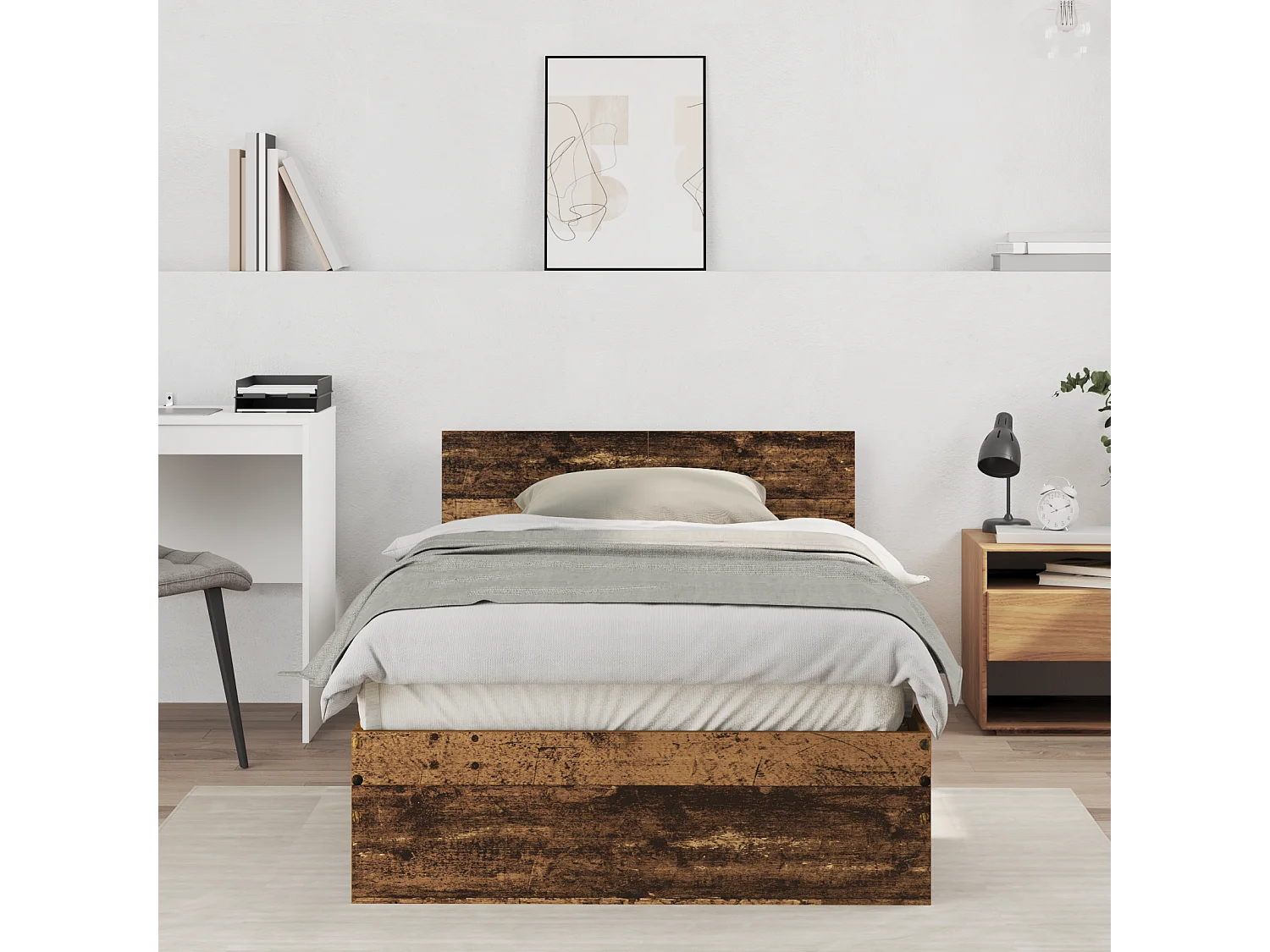 Lit simple | Lit adulte, enfant | Cadre de lit avec tête de lit Bois Ancien 100x200 cm