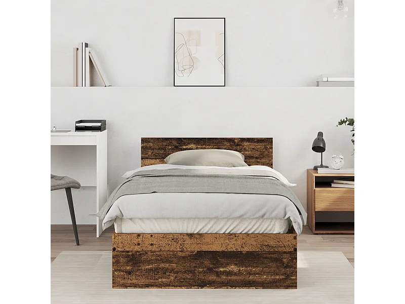 Lit simple | Lit adulte, enfant | Cadre de lit avec tête de lit Bois Ancien 100x200 cm