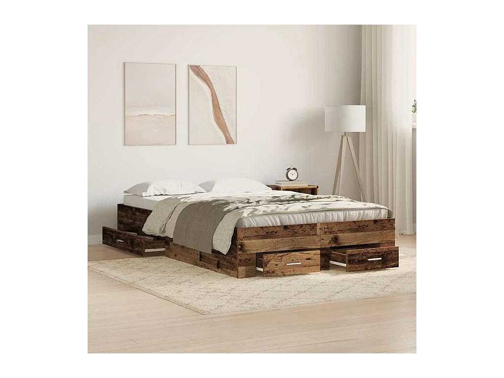 Lit simple | Lit adulte, enfant | Cadre de lit avec tiroirs avec tiroir Bois ancien 120x190 cm