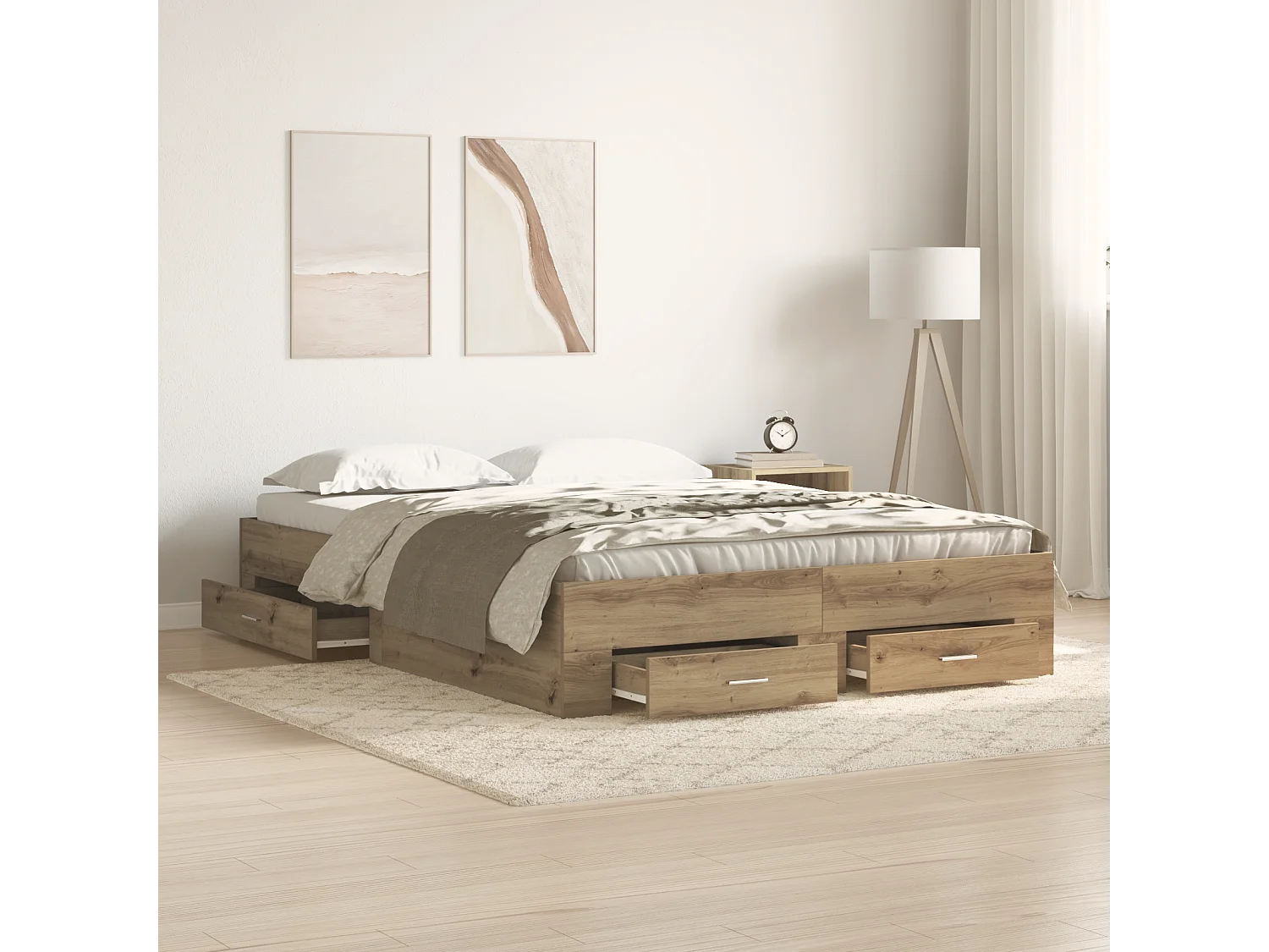 Lit double | Lit adulte | Cadre de lit avec tiroirs chêne artisanal 140x190 cm