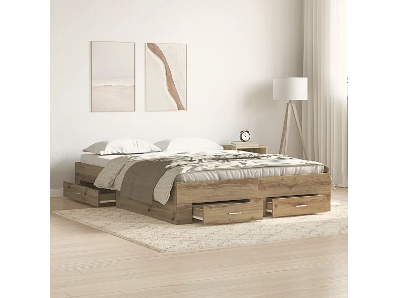 Lit double | Lit adulte | Cadre de lit avec tiroirs chêne artisanal 140x190 cm