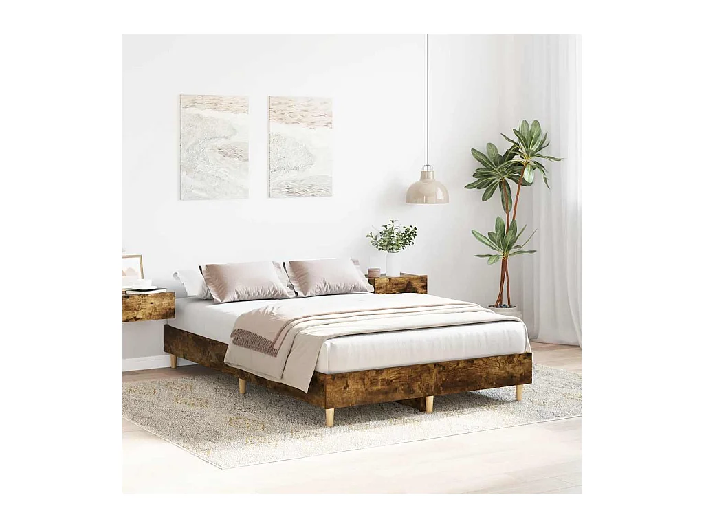 Lit double | Lit adulte | Cadre de lit chêne fumé 140x190 cm bois ingénierie