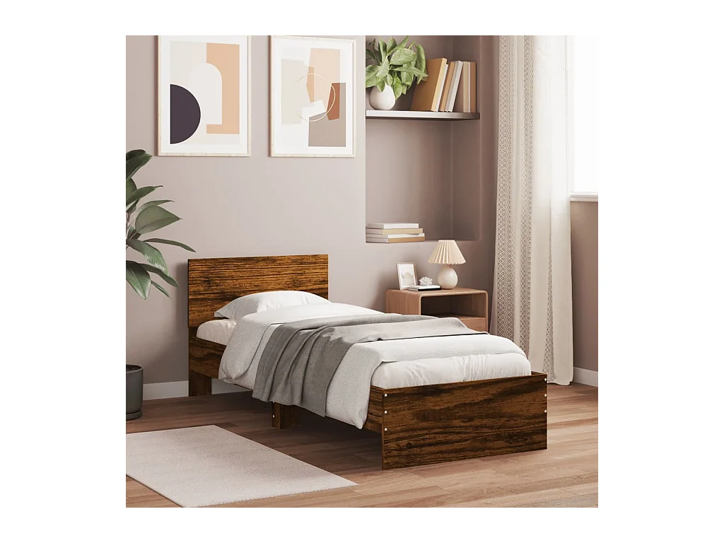 Lit simple | Lit adulte, enfant | Cadre de lit avec tête de lit chêne fumé 90x190 cm