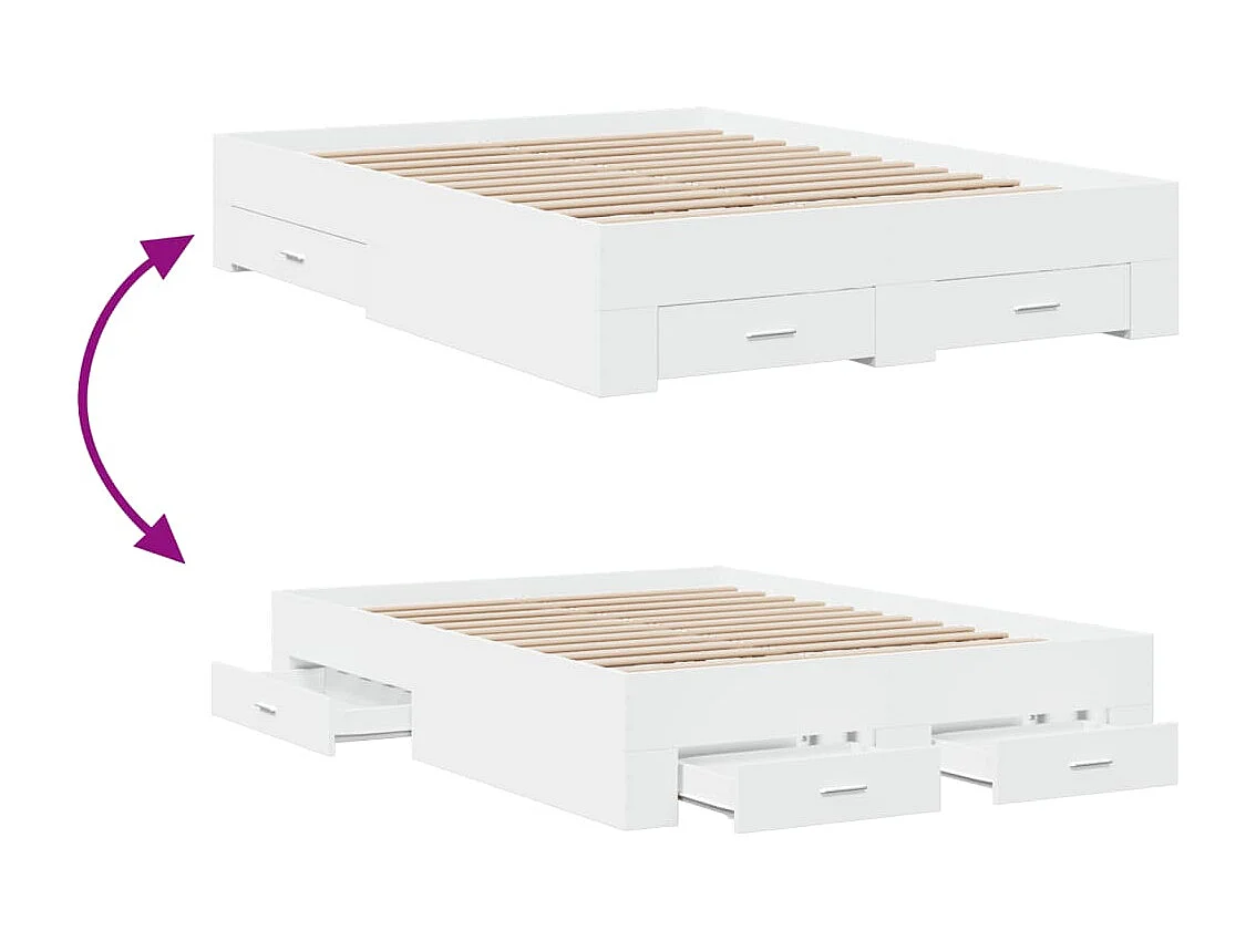 Lit double | Lit adulte | Cadre de lit avec tiroirs blanc 140x190 cm