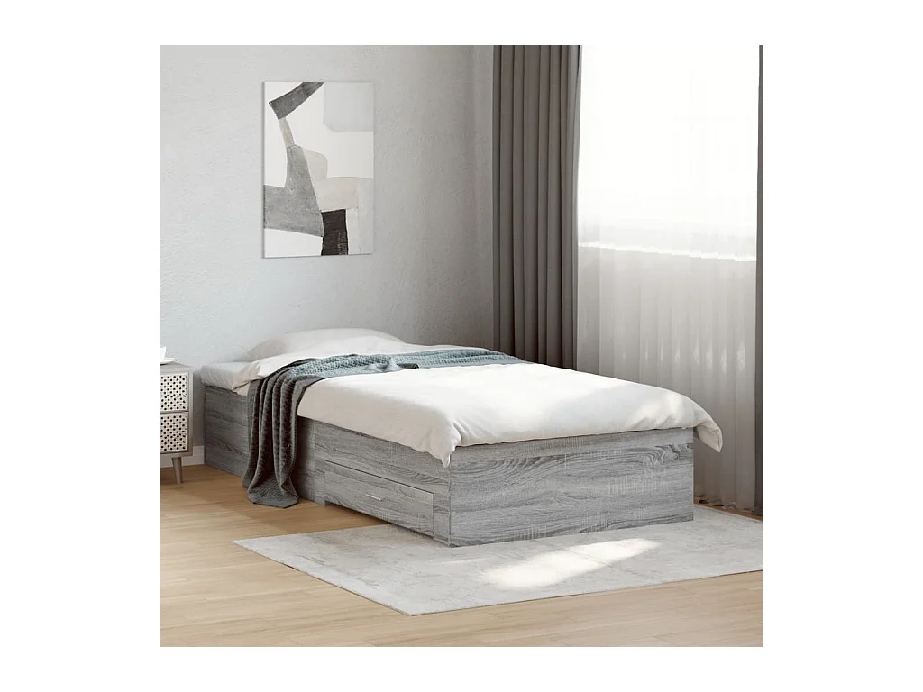Lit simple | Lit adulte, enfant | Cadre de lit avec tiroirs sonoma gris 100x200 cm