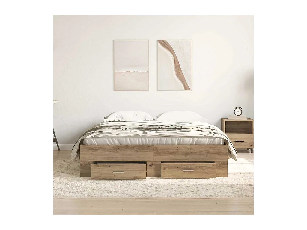 Lit double | Lit adulte | Cadre de lit avec tiroirs chêne artisanal 140x200 cm