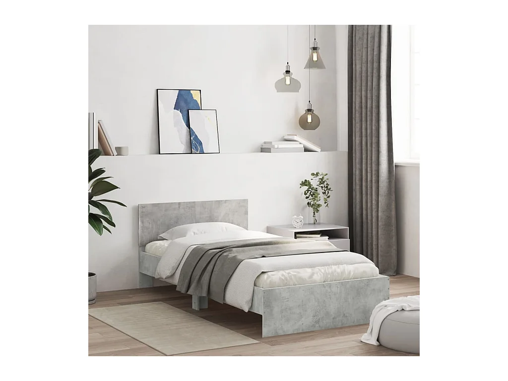 Lit simple | Lit adulte, enfant | Cadre de lit avec tête de lit gris béton 100x200cm