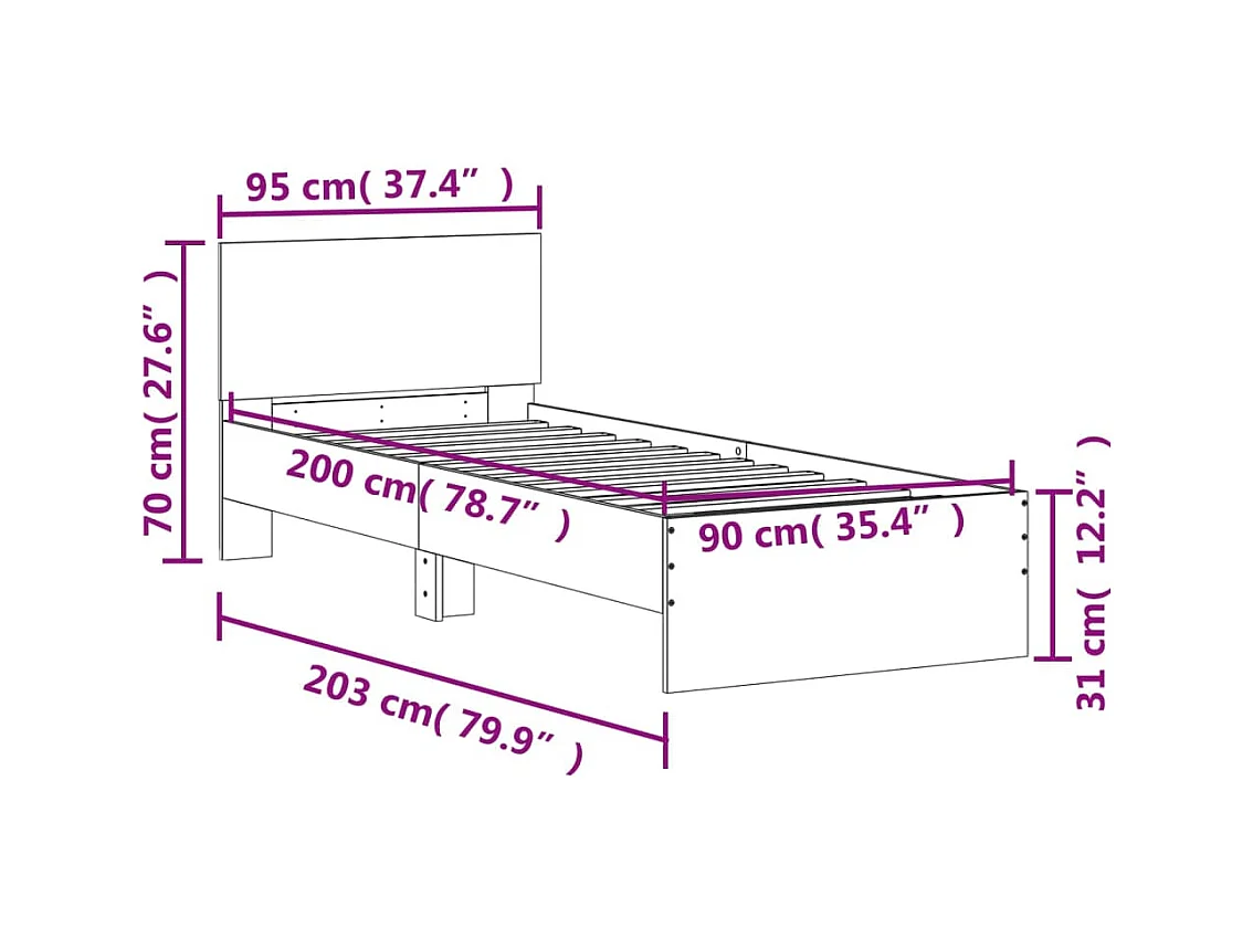 Lit simple | Lit adulte, enfant | Cadre de lit avec tête de lit gris béton 90x200 cm