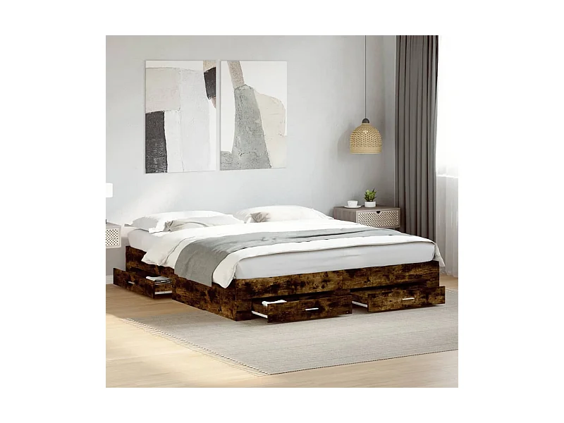 Lit double | Lit adulte | Cadre de lit avec tiroirs chêne fumé 180x200 cm