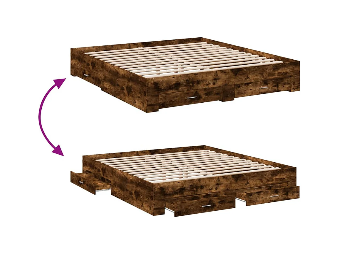 Lit double | Lit adulte | Cadre de lit avec tiroirs chêne fumé 180x200 cm