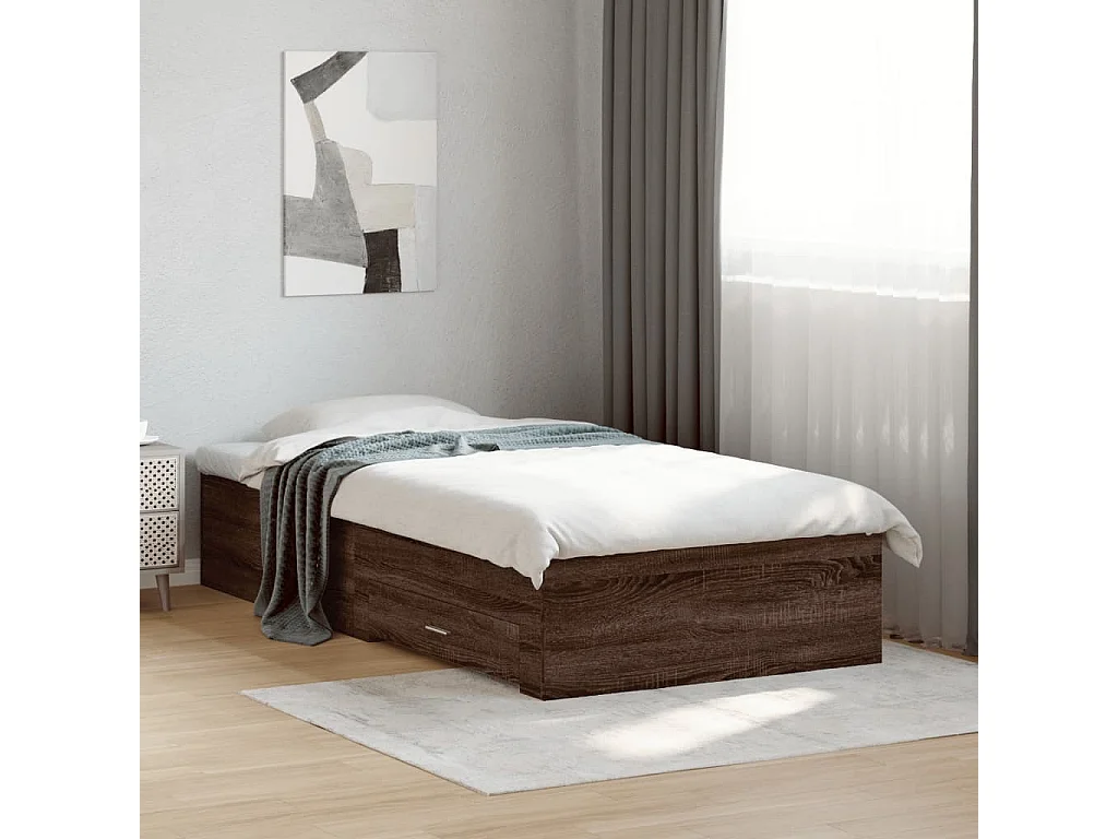 Lit simple | Lit adulte, enfant | Cadre de lit avec tiroirs chêne marron 100x200 cm