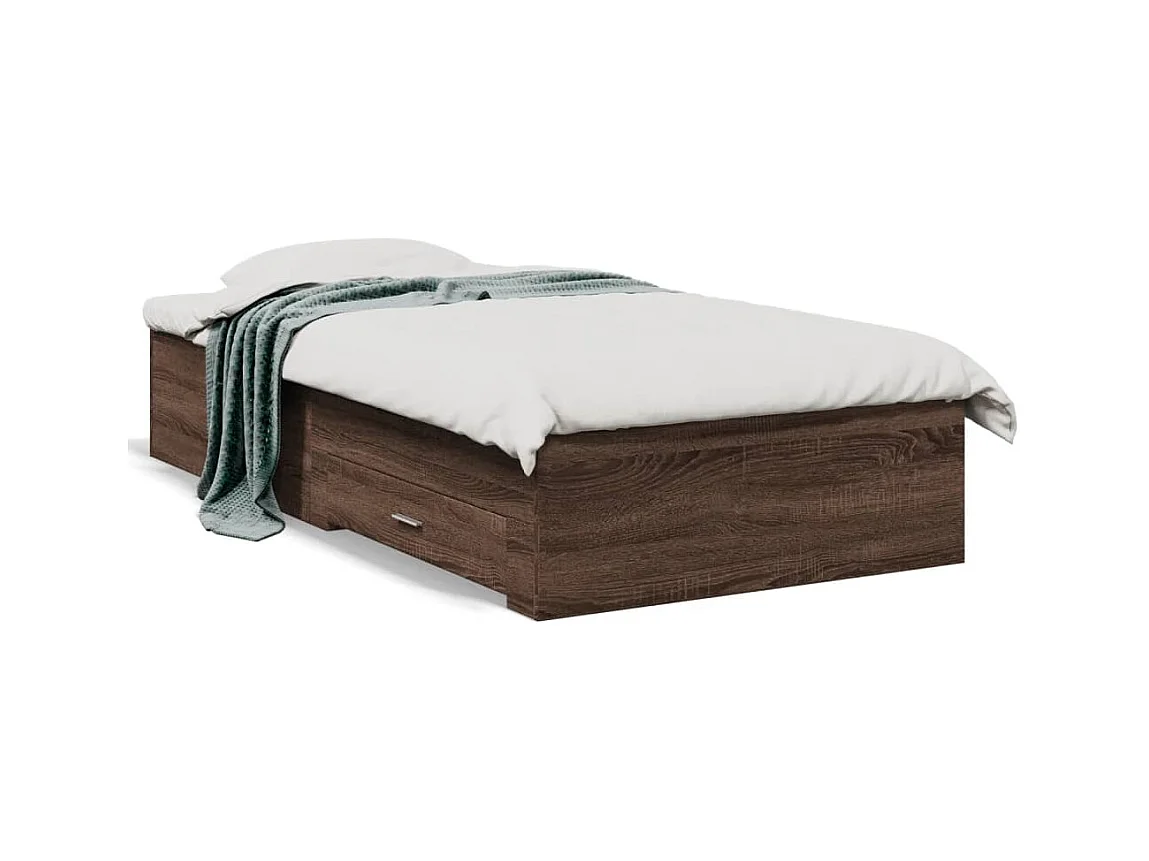 Lit simple | Lit adulte, enfant | Cadre de lit avec tiroirs chêne marron 100x200 cm