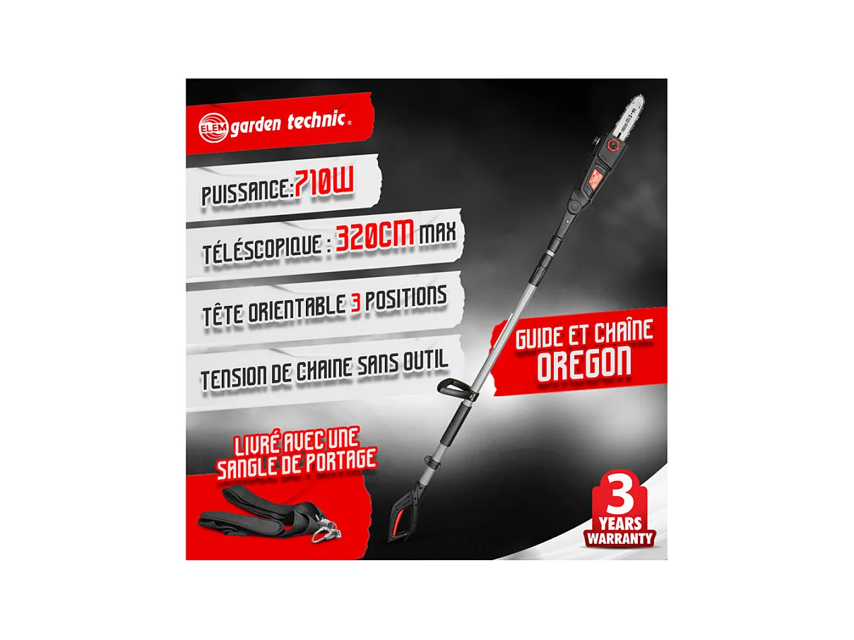 Scie à ébrancher sur perche 710 W, guide Oregon 24 cm - Elem Garden Technic