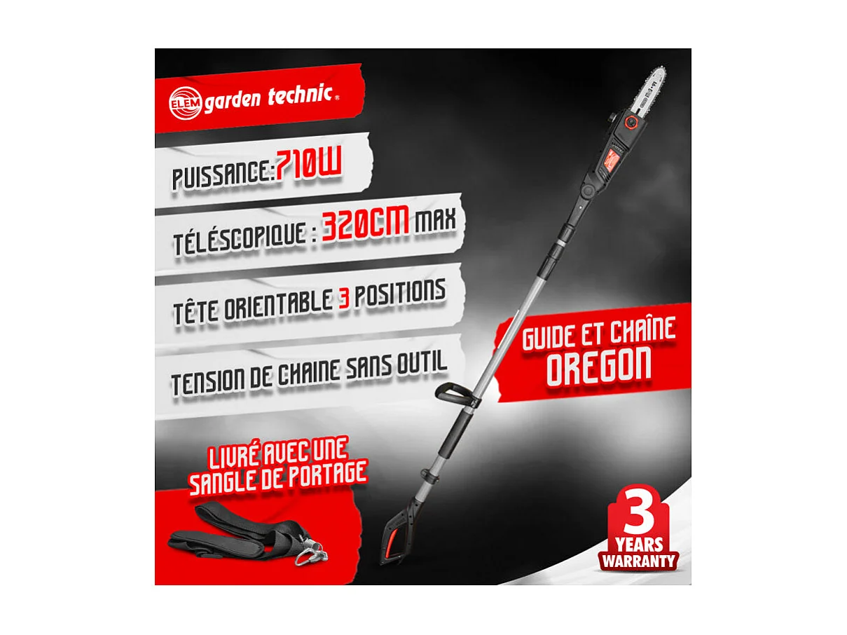 Scie à ébrancher sur perche 710 W, guide Oregon 24 cm - Elem Garden Technic