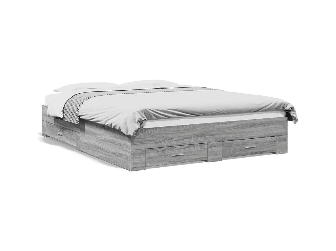 Lit double | Lit adulte | Cadre de lit avec tiroirs sonoma gris 150x200 cm
