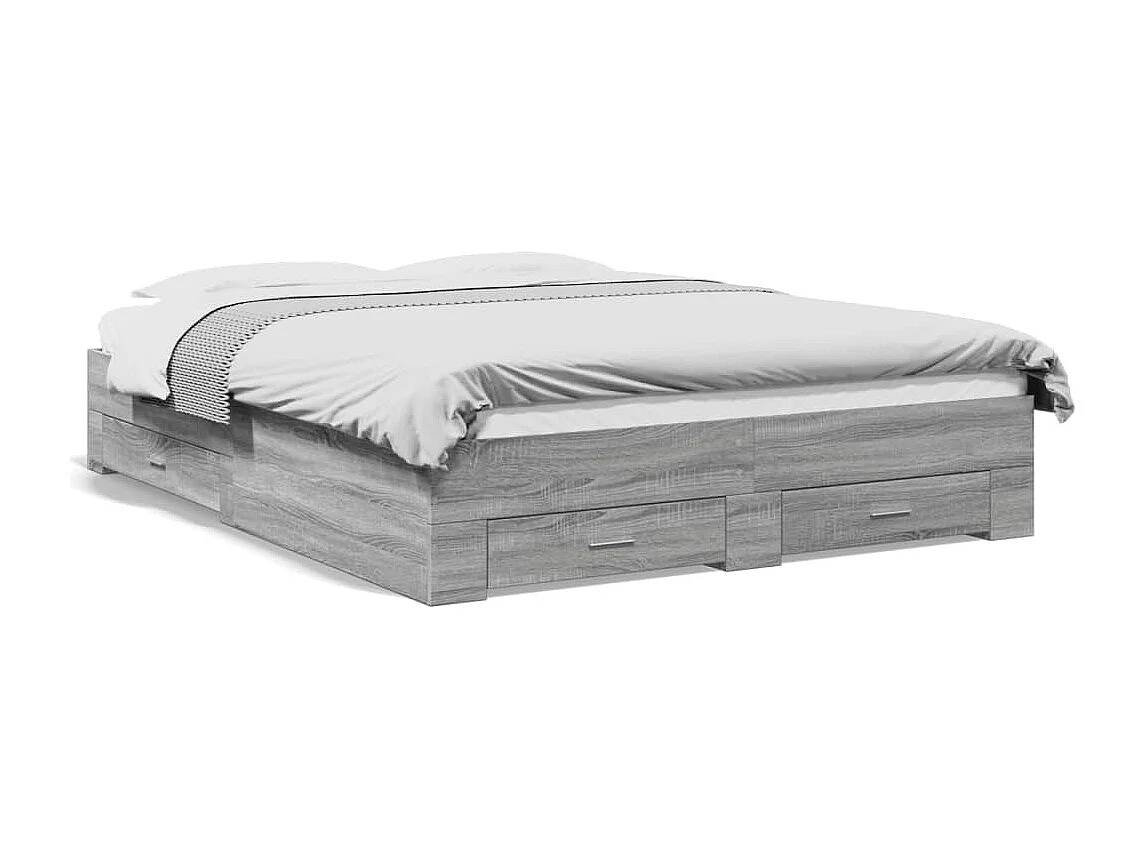 Lit double | Lit adulte | Cadre de lit avec tiroirs sonoma gris 150x200 cm