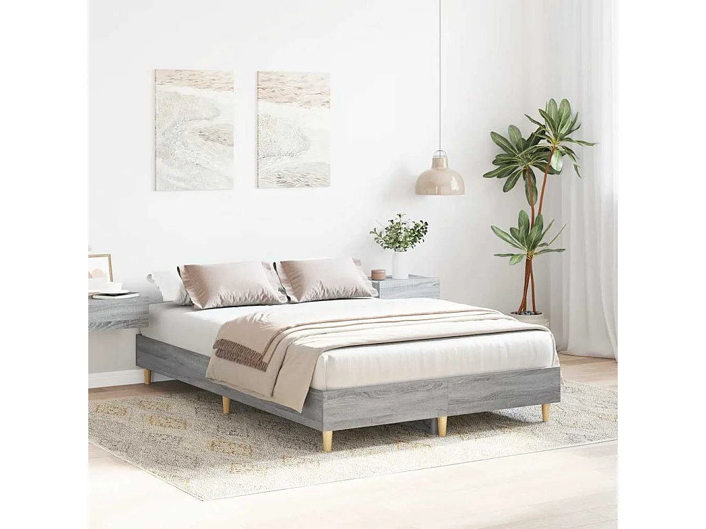 Lit double | Lit adulte | Cadre de lit sonoma gris 135x190 cm