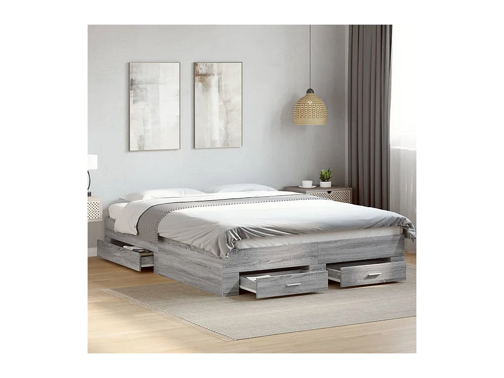 Lit double | Lit adulte | Cadre de lit avec tiroirs sonoma gris 140x200 cm