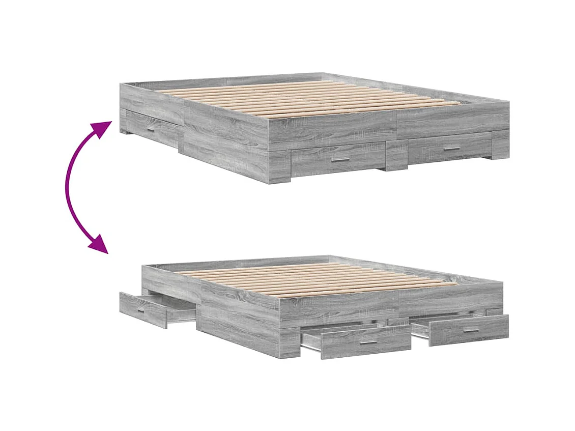 Lit double | Lit adulte | Cadre de lit avec tiroirs sonoma gris 140x200 cm