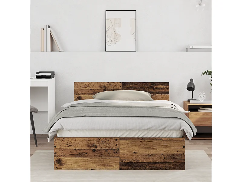 Lit simple | Lit adulte, enfant | Cadre de lit avec tête de lit Bois Ancien 120x190 cm