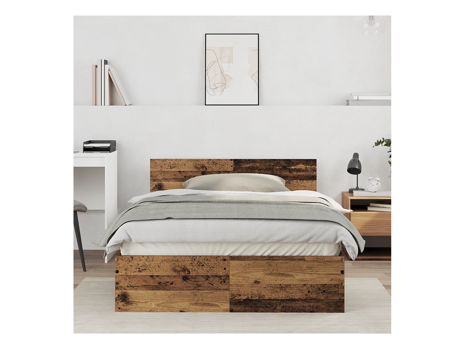 Lit simple | Lit adulte, enfant | Cadre de lit avec tête de lit Bois Ancien 120x190 cm