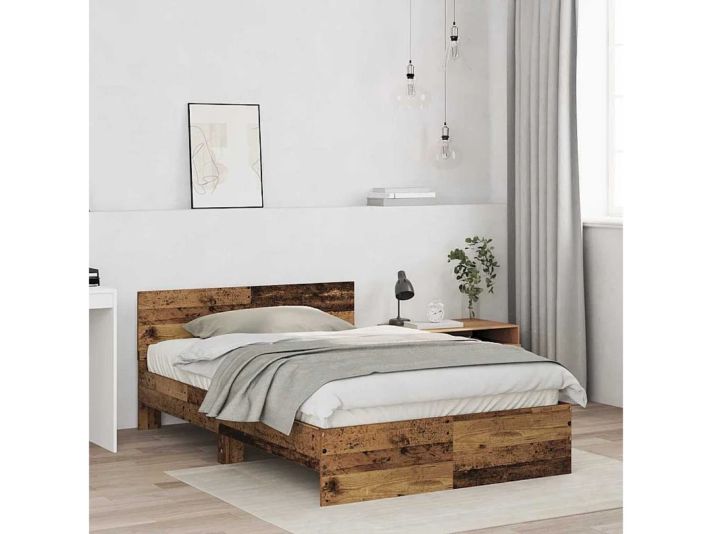 Lit simple | Lit adulte, enfant | Cadre de lit avec tête de lit Bois Ancien 120x190 cm