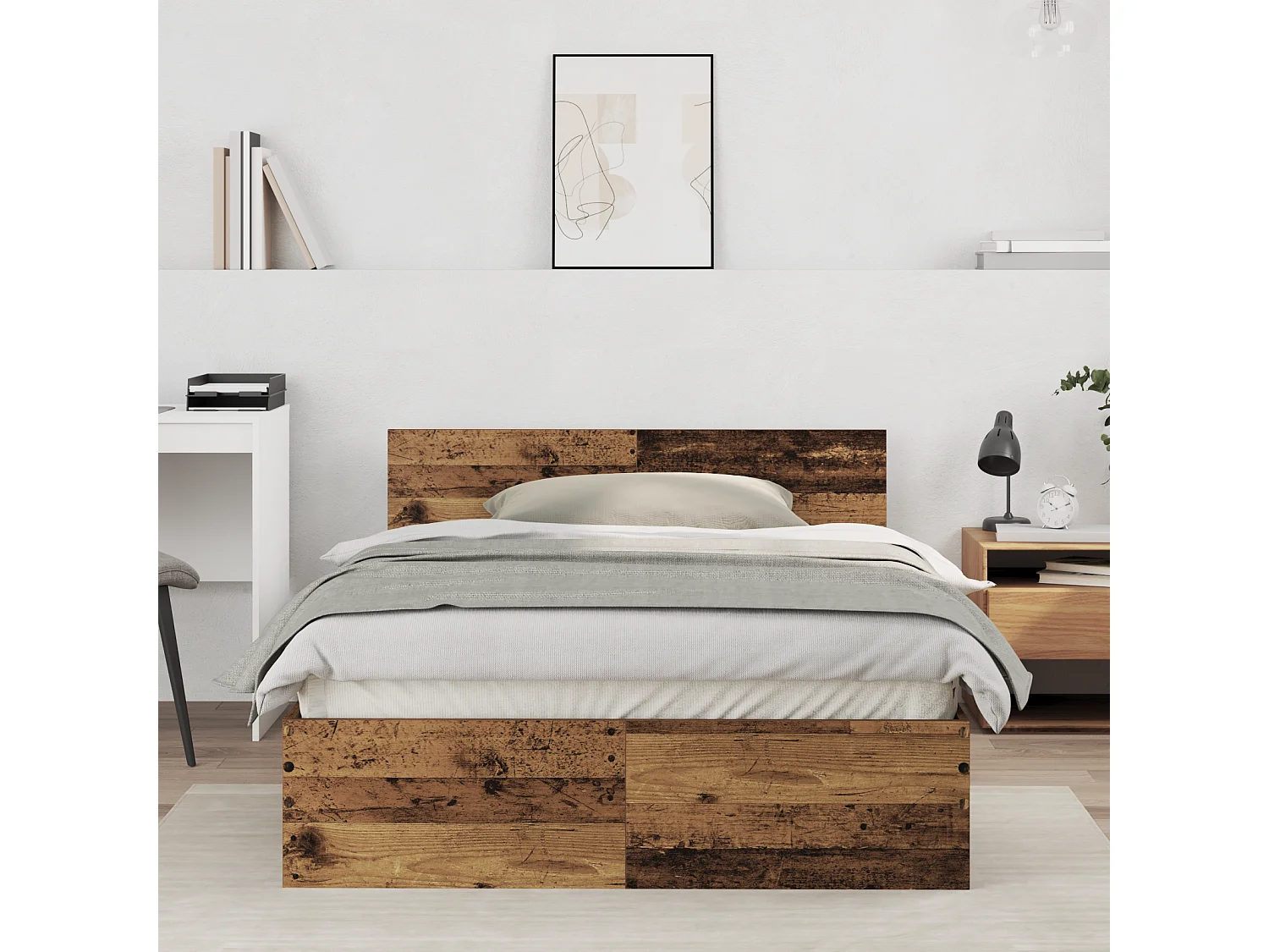 Lit simple | Lit adulte, enfant | Cadre de lit avec tête de lit Bois Ancien 120x190 cm