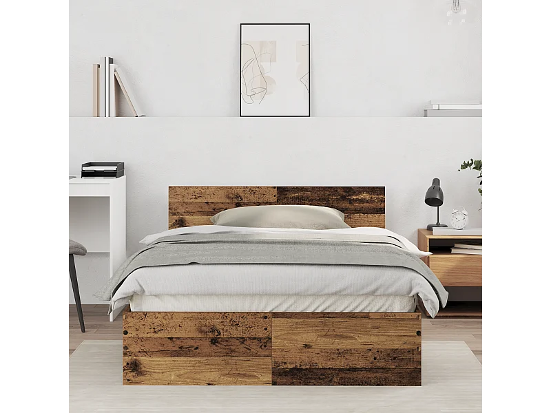 Lit simple | Lit adulte, enfant | Cadre de lit avec tête de lit Bois Ancien 120x190 cm