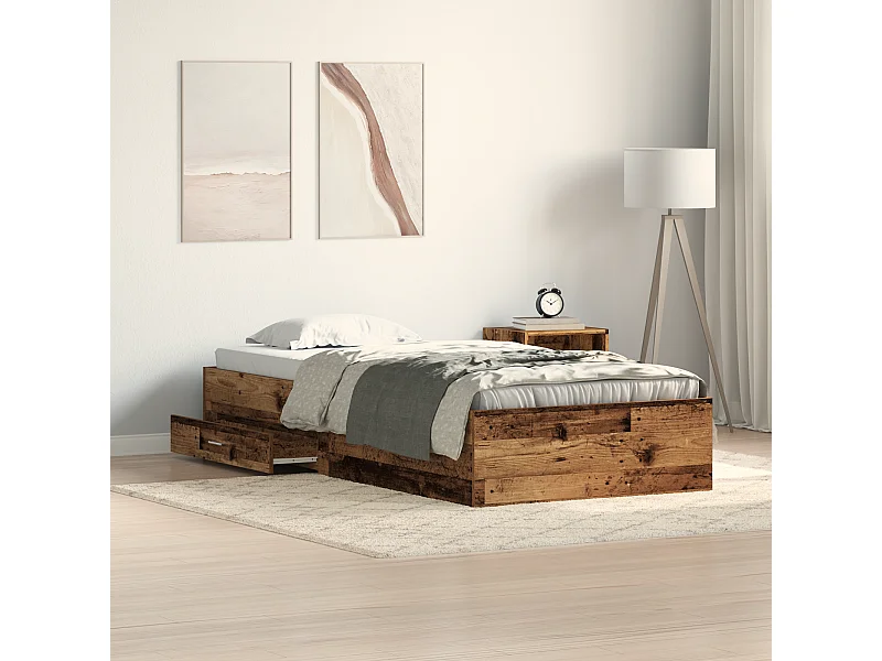 Lit simple | Lit adulte, enfant | Cadre de lit avec tiroirs avec tiroir Bois ancien 100x200 cm