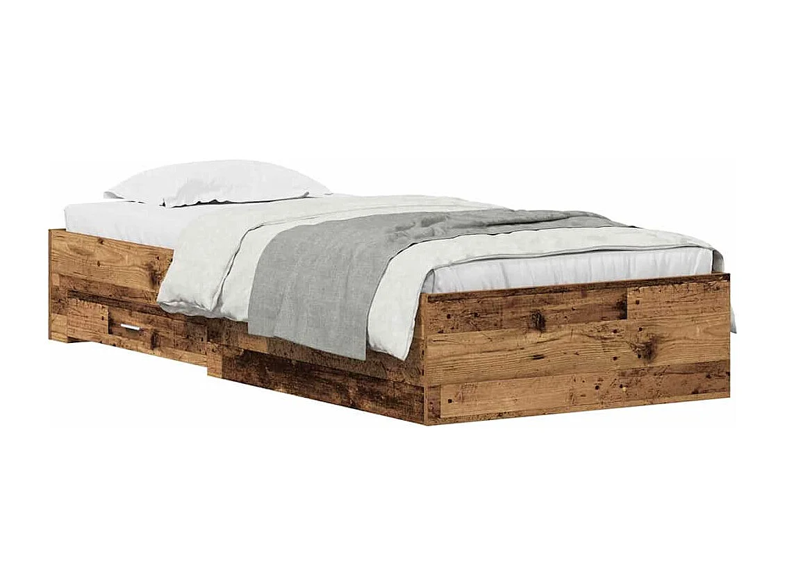 Lit simple | Lit adulte, enfant | Cadre de lit avec tiroirs avec tiroir Bois ancien 100x200 cm