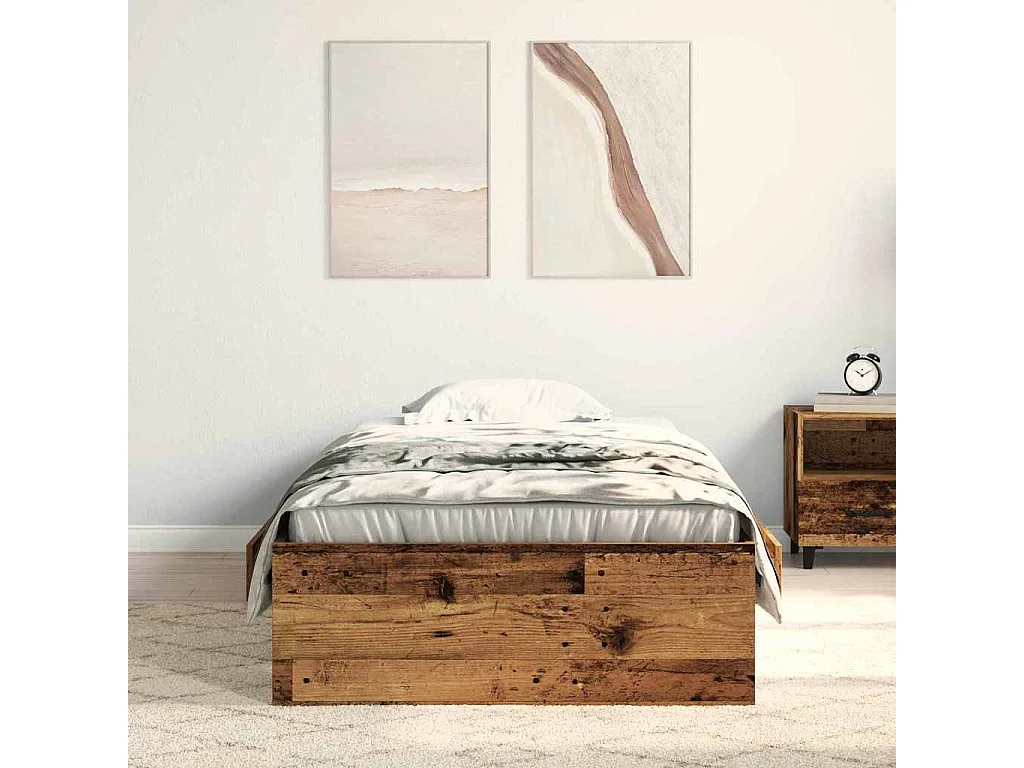 Lit simple | Lit adulte, enfant | Cadre de lit avec tiroirs avec tiroir Bois ancien 100x200 cm