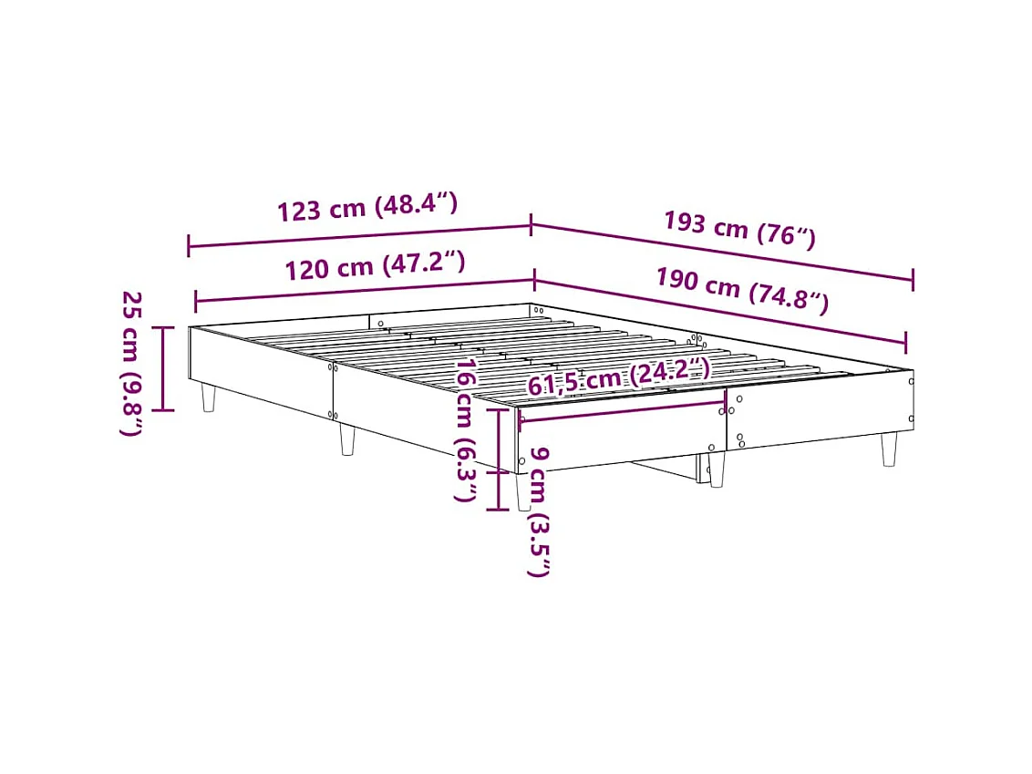 Lit simple | Lit adulte, enfant | Cadre de lit Sonoma gris 120x190 cm Bois d'ingénierie