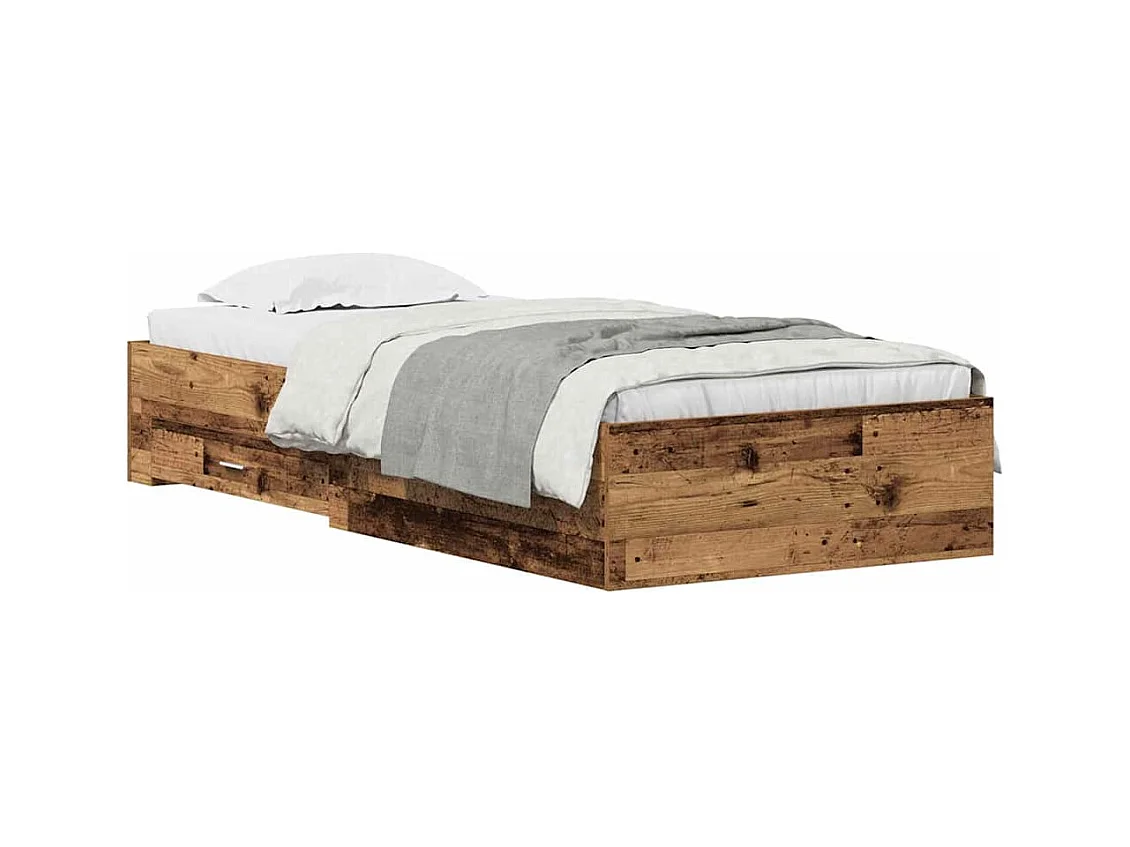 Lit simple | Lit adulte, enfant | Cadre de lit avec tiroirs avec tiroir Bois ancien 90x200 cm