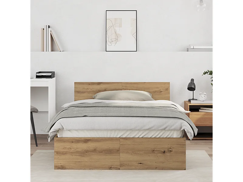 Lit simple | Lit adulte, enfant | Cadre de lit Chêne artisanal 120x190 cm Bois d'ingénierie