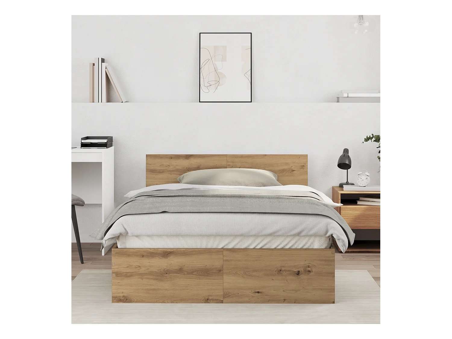 Lit simple | Lit adulte, enfant | Cadre de lit Chêne artisanal 120x190 cm Bois d'ingénierie