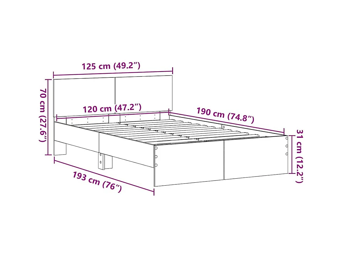 Lit simple | Lit adulte, enfant | Cadre de lit Chêne artisanal 120x190 cm Bois d'ingénierie