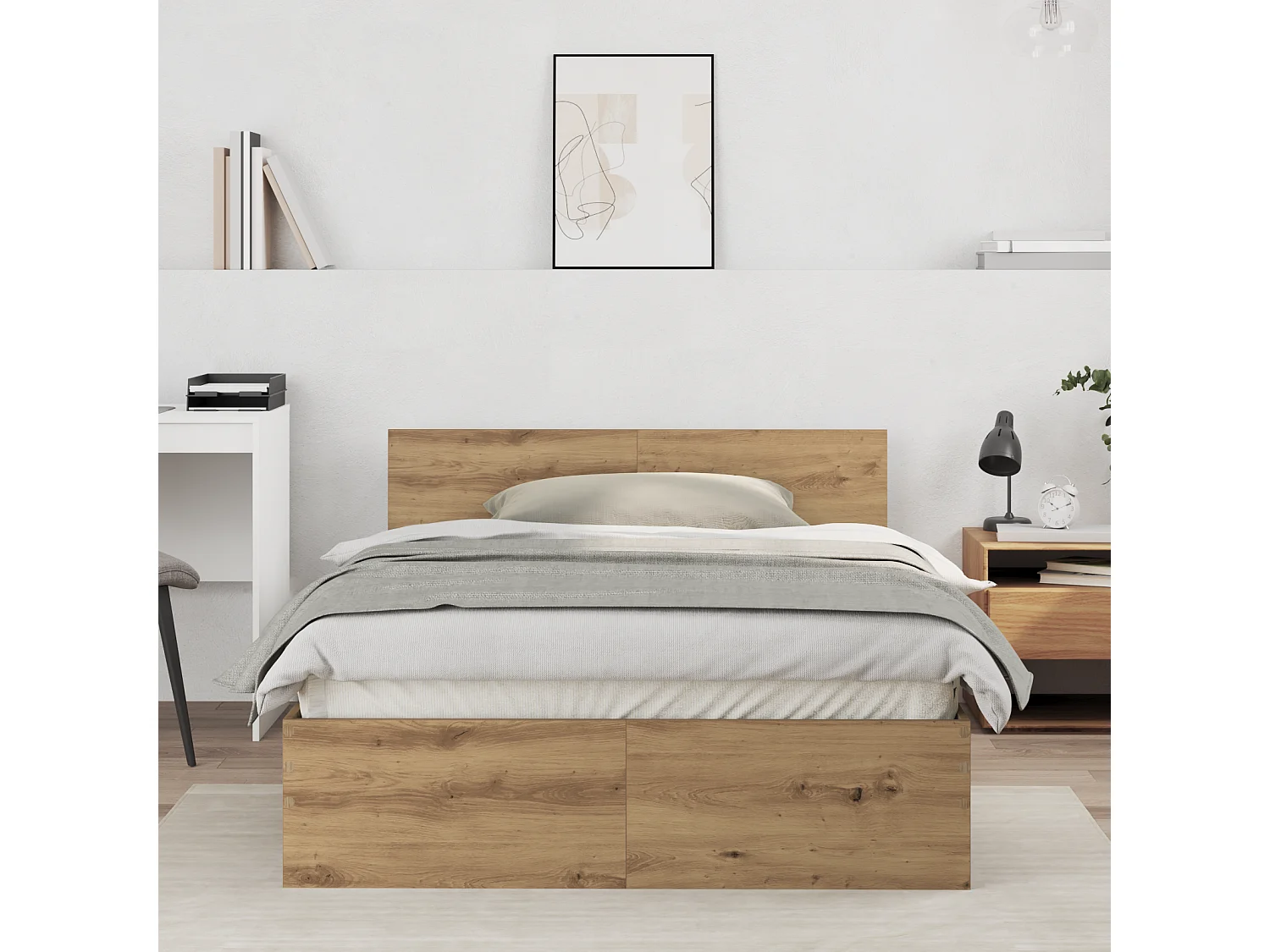 Lit simple | Lit adulte, enfant | Cadre de lit Chêne artisanal 120x190 cm Bois d'ingénierie