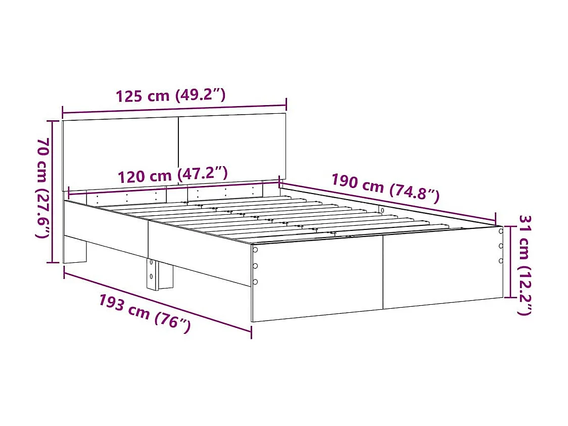 Lit simple | Lit adulte, enfant | Cadre de lit Chêne artisanal 120x190 cm Bois d'ingénierie