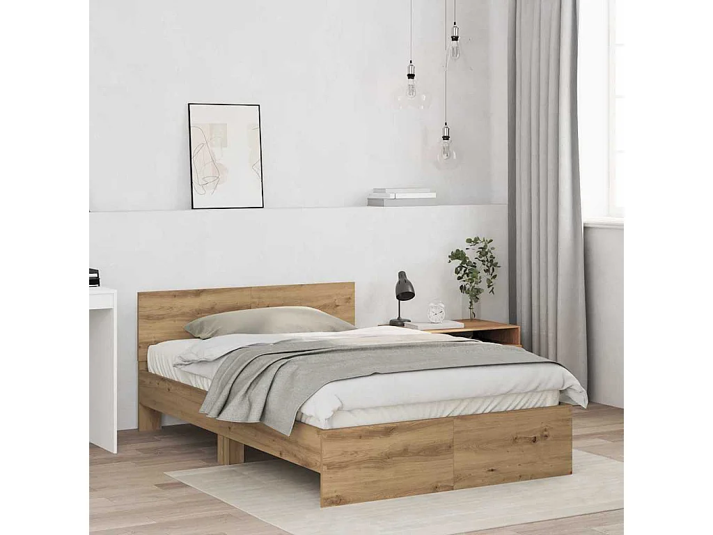 Lit simple | Lit adulte, enfant | Cadre de lit Chêne artisanal 120x190 cm Bois d'ingénierie