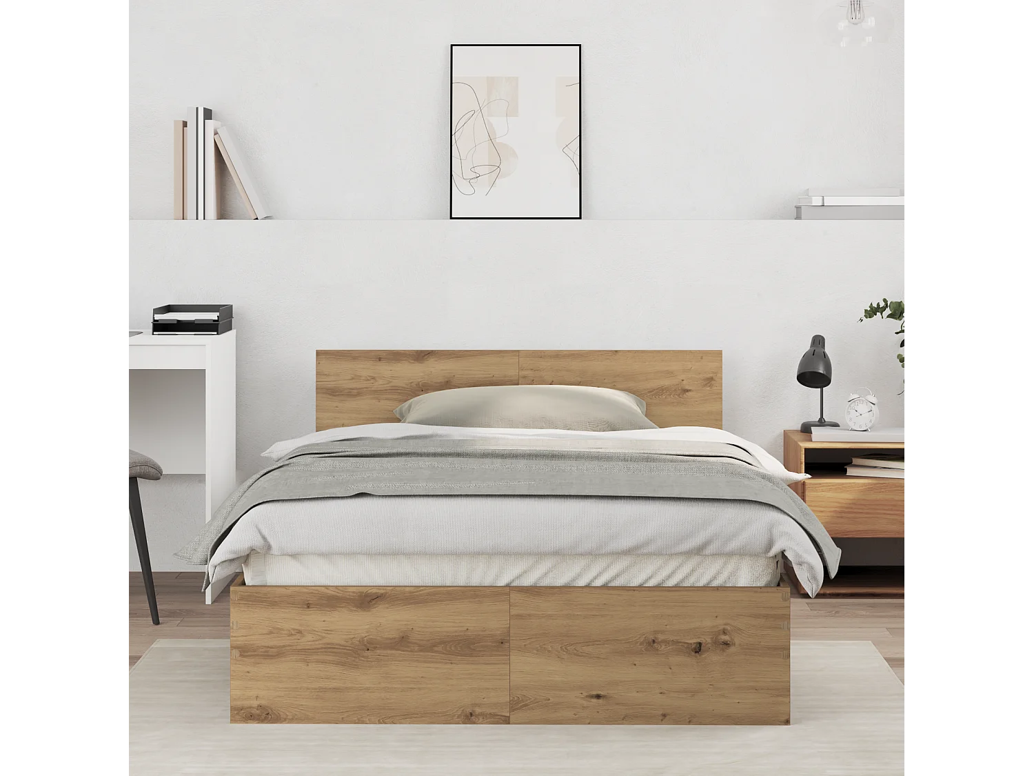 Lit simple | Lit adulte, enfant | Cadre de lit Chêne artisanal 120x190 cm Bois d'ingénierie