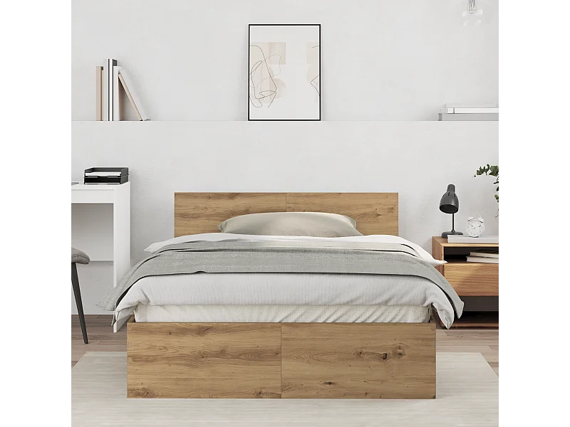 Lit simple | Lit adulte, enfant | Cadre de lit Chêne artisanal 120x190 cm Bois d'ingénierie