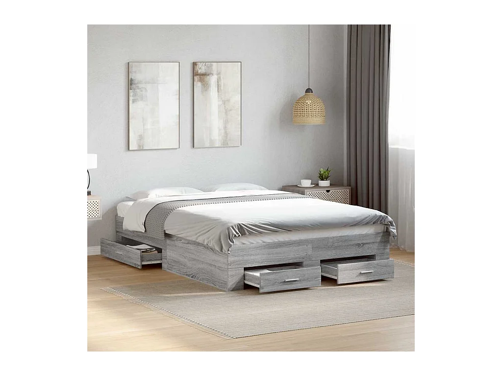 Lit double | Lit adulte | Cadre de lit avec tiroirs sonoma gris 135x190 cm