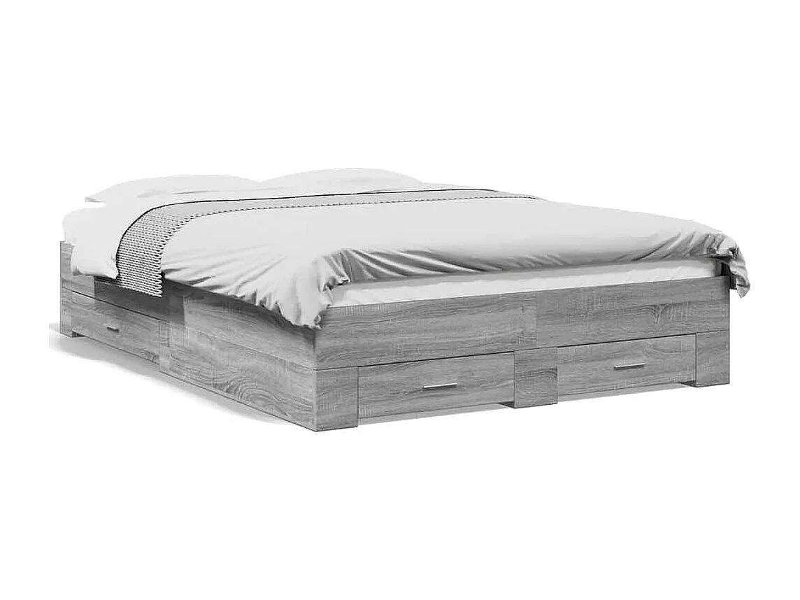 Lit double | Lit adulte | Cadre de lit avec tiroirs sonoma gris 135x190 cm