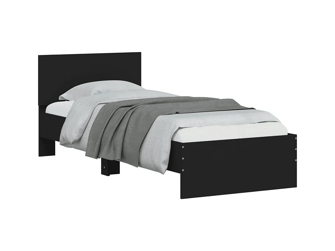 Lit simple | Lit adulte, enfant | Cadre de lit avec tête de lit noir 90x190 cm