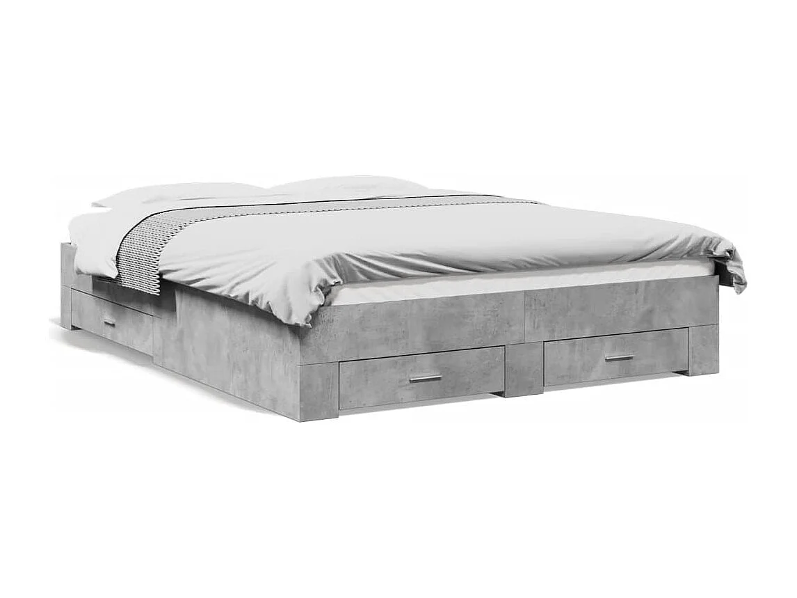 Lit double | Lit adulte | Cadre de lit avec tiroirs gris béton 150x200 cm