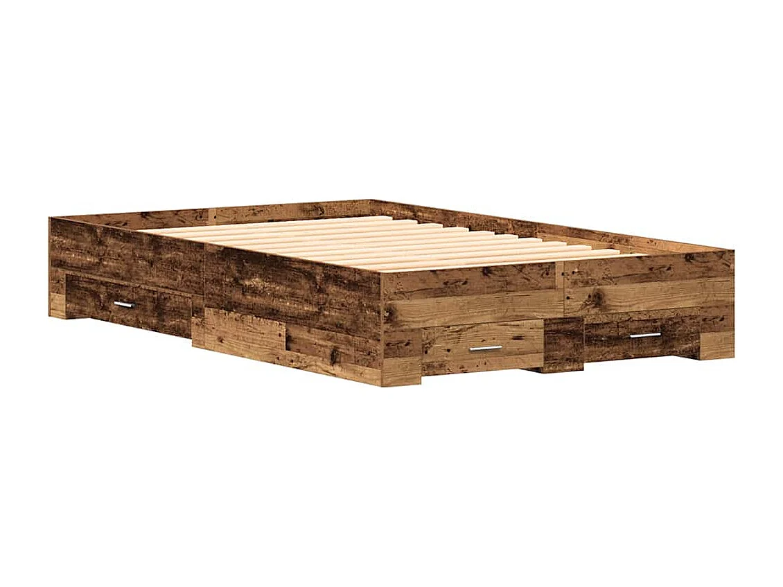 Lit simple | Lit adulte, enfant | Cadre de lit avec tiroirs avec tiroir Bois ancien 120x200 cm