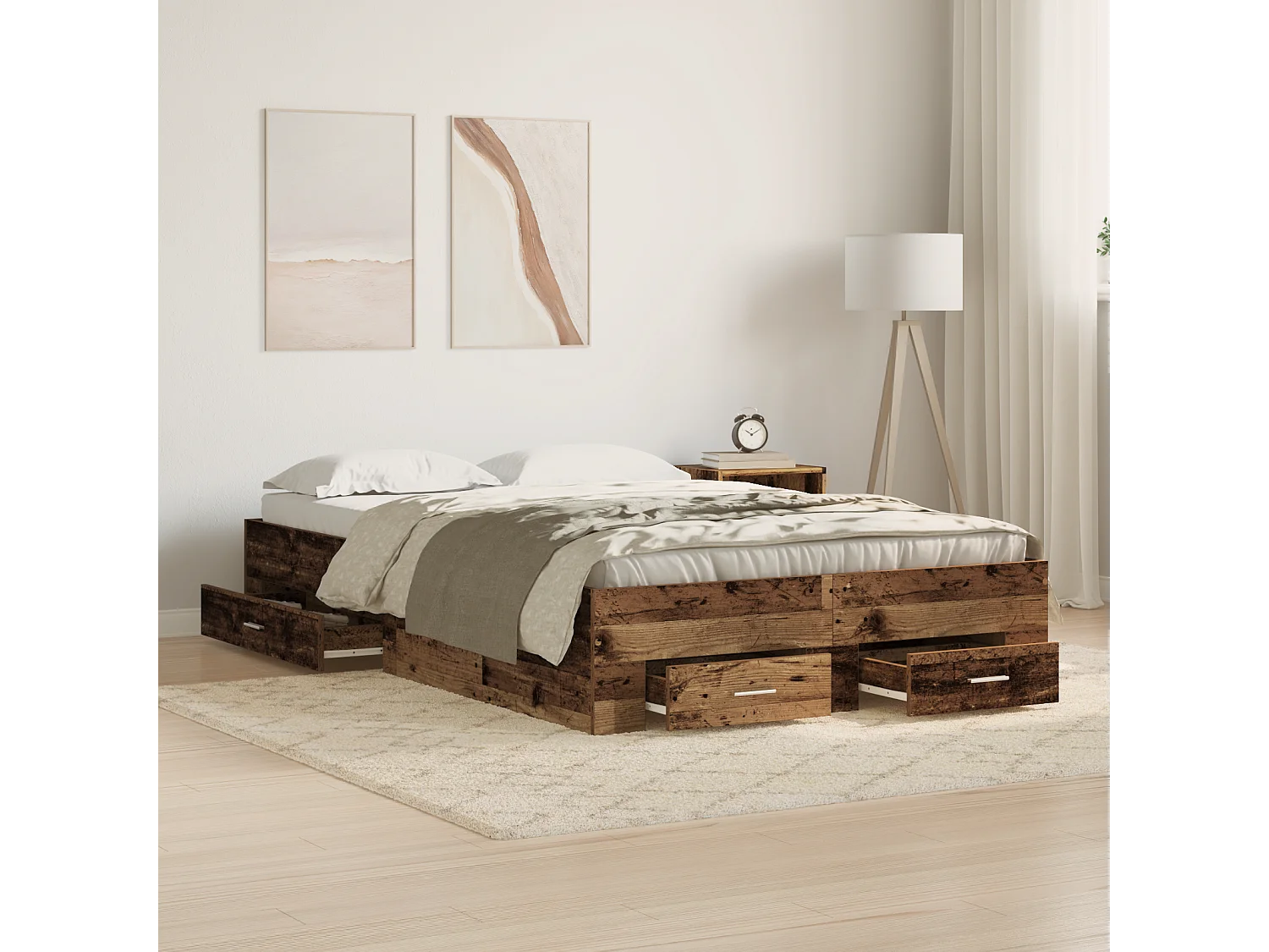 Lit simple | Lit adulte, enfant | Cadre de lit avec tiroirs avec tiroir Bois ancien 120x200 cm