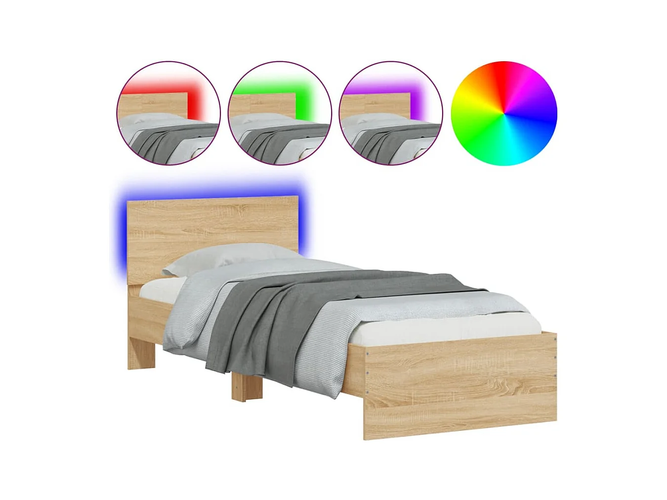 Lit simple | Lit adulte, enfant | Cadre de lit avec lumières LED 75x190 cm