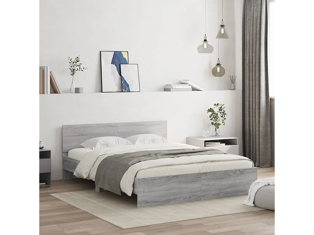 Lit double | Lit adulte | Cadre de lit sonoma gris 150x200 cm